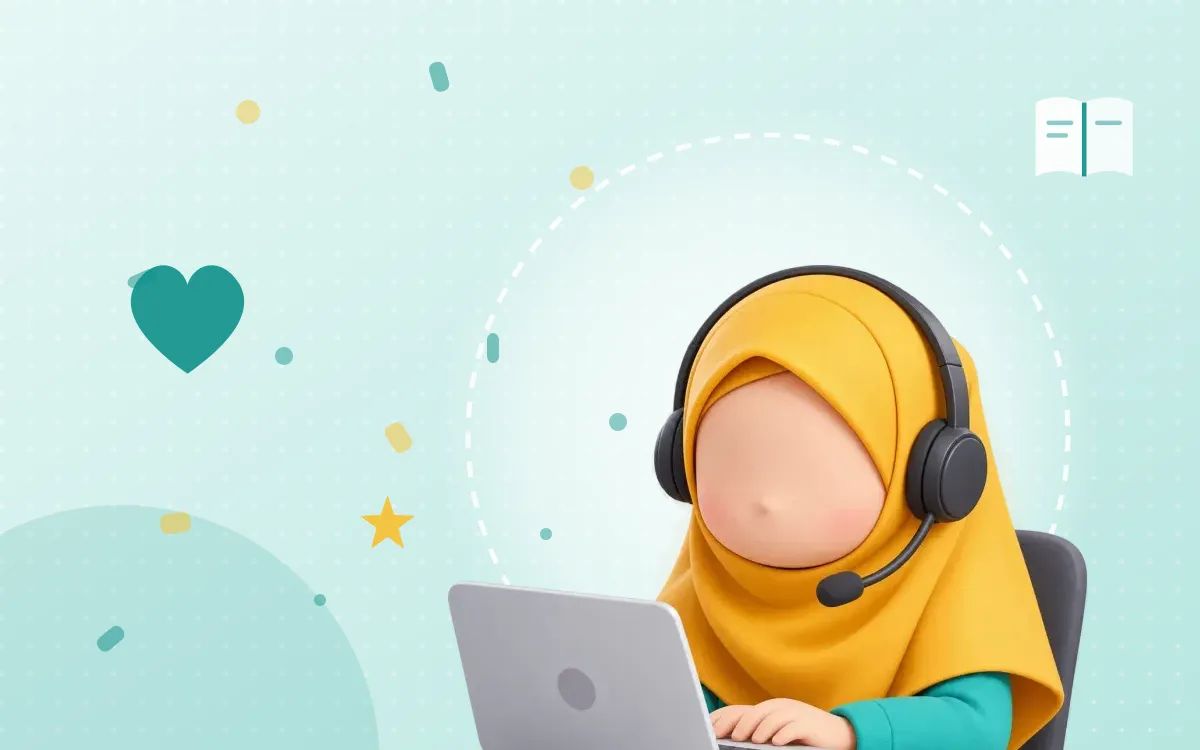 Ilustrasi pendamping belajar online dengan laptop